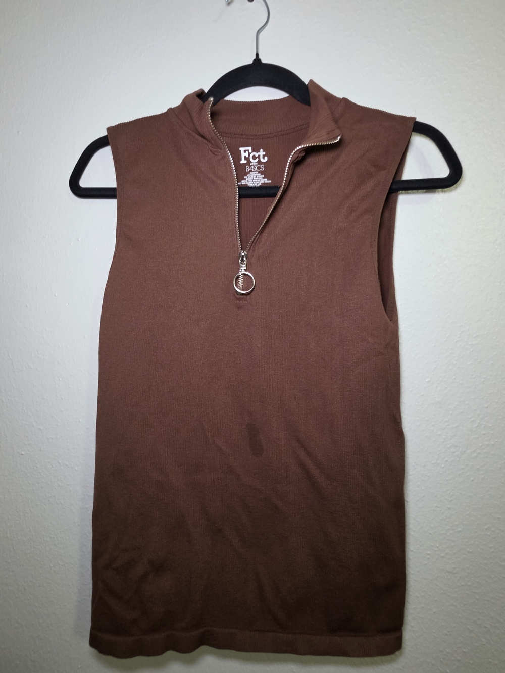 Fct Brown Sleeveless Zip Mock Neck Tank
